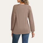Women's Blouse with Elegant Lace Sleeves and Pleated Neckline