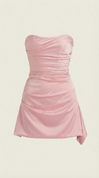 Strapless Bustier Short Dress for Women with Side Draping and Slit Detail