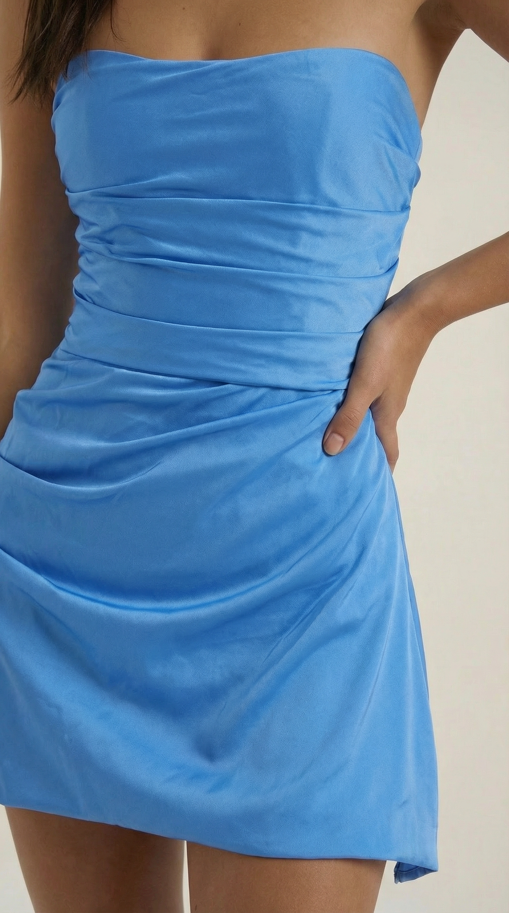 Strapless Bustier Short Dress for Women with Side Draping and Slit Detail