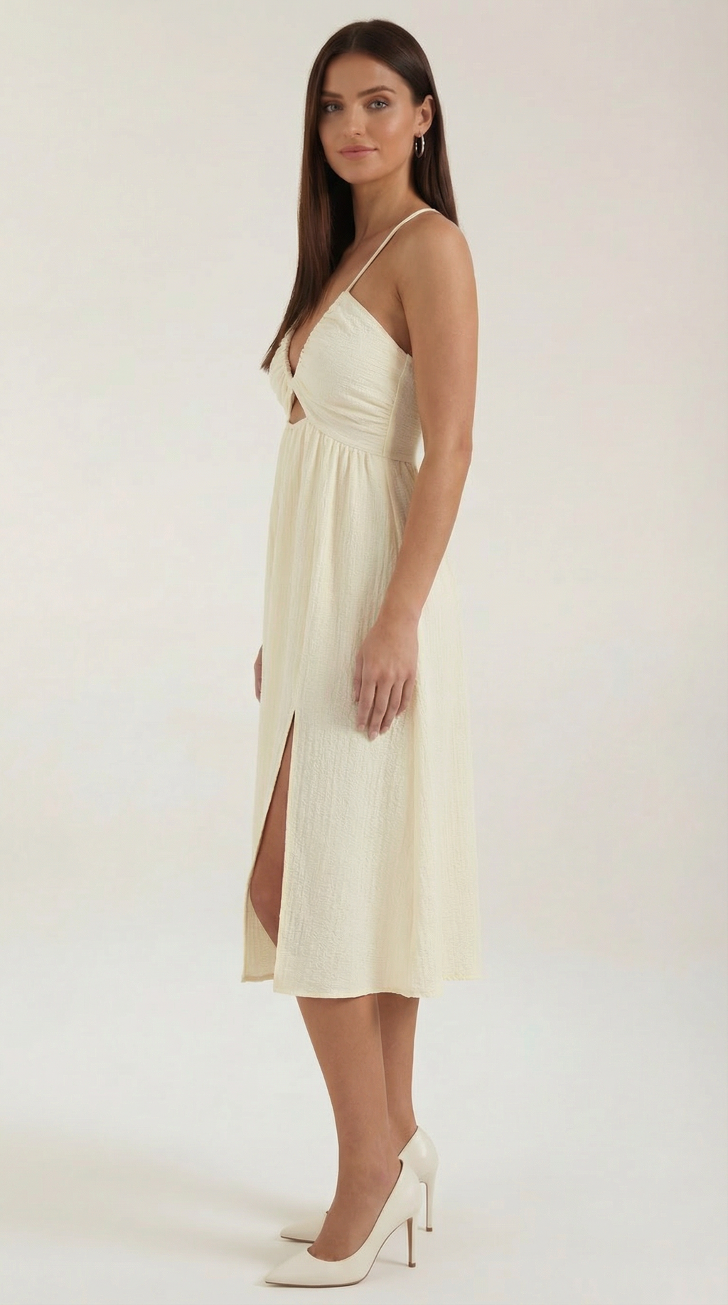 Elegant Midi Dress with Halter Neck and Chic Front Cut-Out for Women
