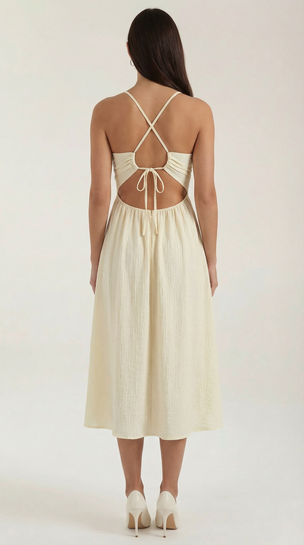 Elegant Midi Dress with Halter Neck and Chic Front Cut-Out for Women