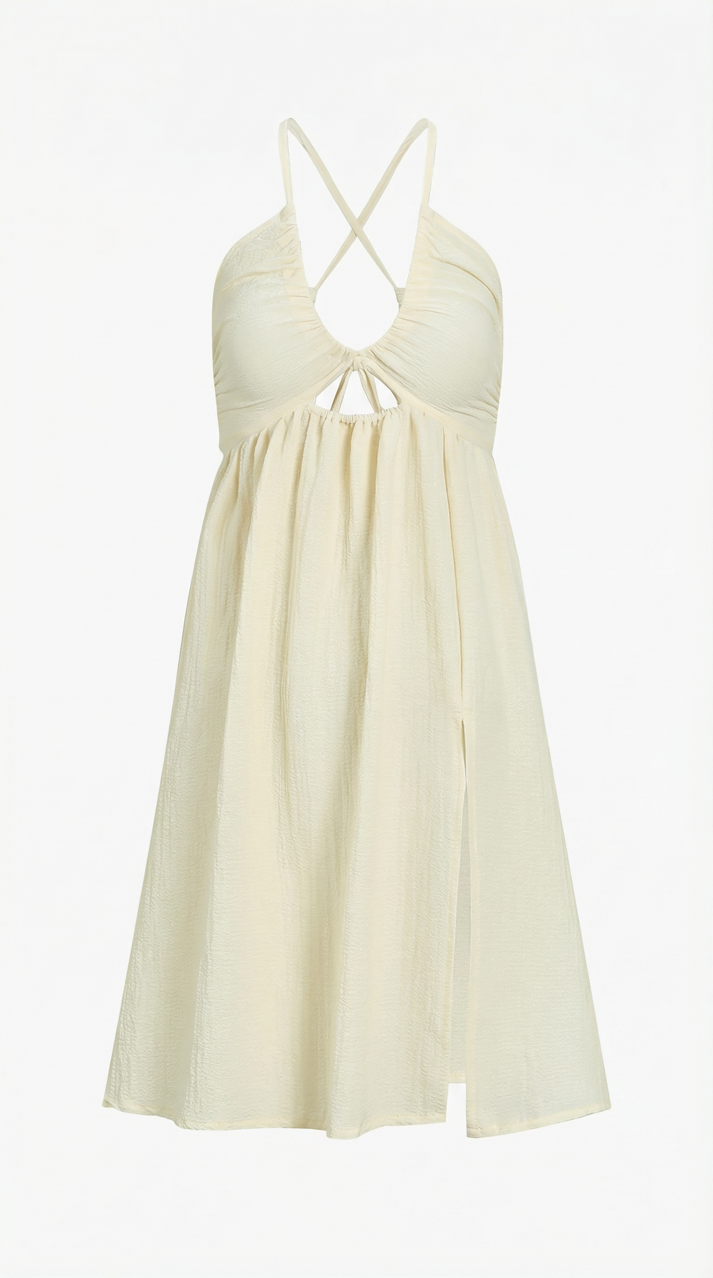 Elegant Midi Dress with Halter Neck and Chic Front Cut-Out for Women