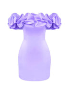 Elegant Off-Shoulder Mini Dress with Oversized Ruffles and Fitted Skirt