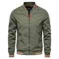 Men's Bomber Jacket with Full Zip Closure and Ribbed Stand Collar