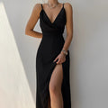 Women's Elegant V-neck Maxi Dress with Pleated Details