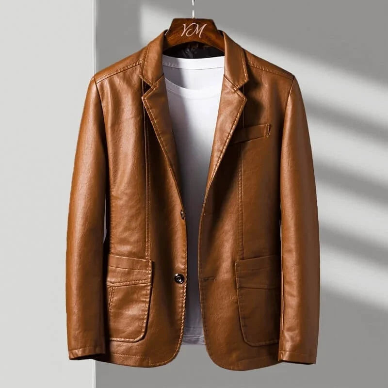 Men’s Tailored Vegan Leather Biker Jacket with Zip Front