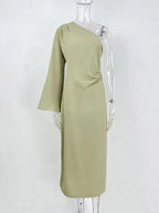 One-Shoulder Maxi Dress with Tailored Fit and Long Sleeves
