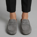 Suede Mule Loafers for Women with Closed Round Toe and Penny-Strap Detail