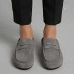 Suede Mule Loafers for Women with Closed Round Toe and Penny-Strap Detail