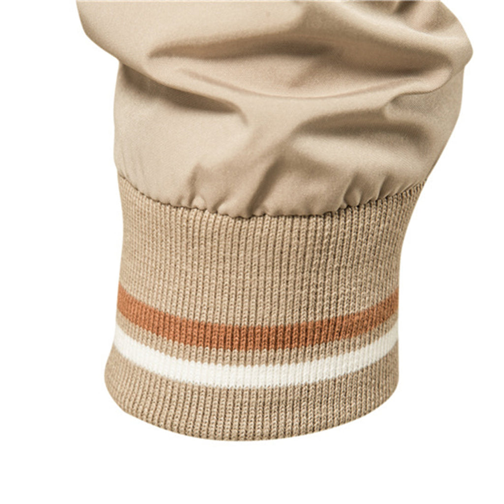 Men's Bomber Jacket with Full Zip Closure and Ribbed Stand Collar