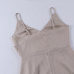 Women's Elegant V-neck Maxi Dress with Pleated Details