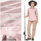 UPF 50 Long Sleeve Women's Hiking Shirt with Convertible Sleeves and Vented Back Panel