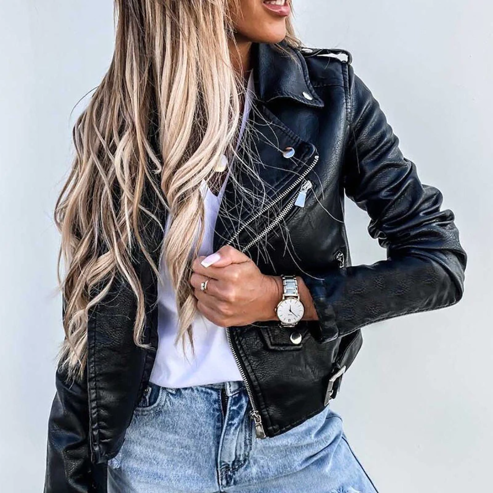 Timeless Leather Biker Jacket with Polished Finish