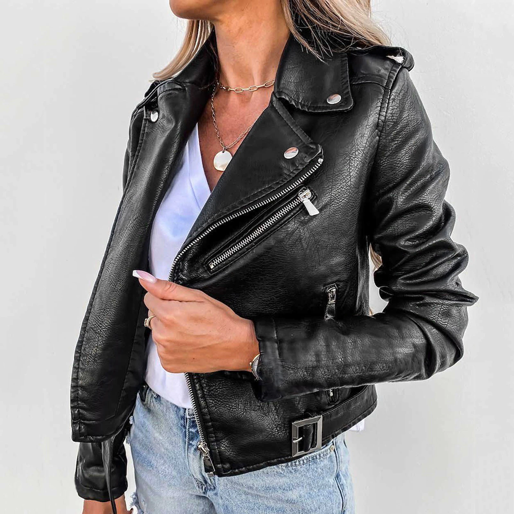 Timeless Leather Biker Jacket with Polished Finish