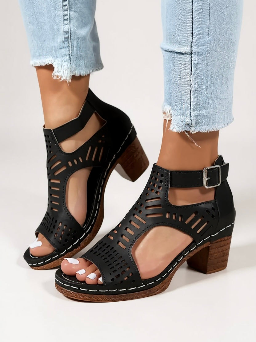 Women’s Cutout Block Heel Sandals for Modern Elegance