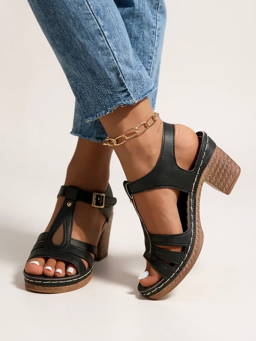 Orthopedic Women's Sandals with Adjustable Straps Block Heel and Cushioned Support
