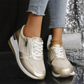 Metallic Lace-Up Wedge Sneakers with Side Zip Closure