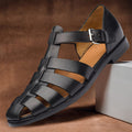 Leather Upper Men's Adjustable Strap Sandals with Textured Rubber Sole