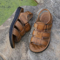 Men's Leather Slip-On Sandals with Structured Sole and Round Toe Design
