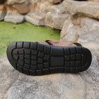 Men's Leather Slip-On Sandals with Structured Sole and Round Toe Design