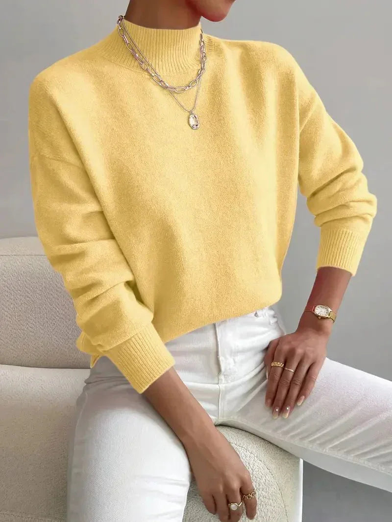 Casual Mock Neck Sweater with Ribbed Cuffs and Relaxed Fit