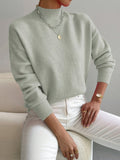 Casual Mock Neck Sweater with Ribbed Cuffs and Relaxed Fit