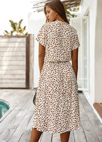 Relaxed Spotted Midi Dress with Adjustable Drawstring Waist