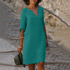 Elegant V-Neck Midi Dress for Summer Wear