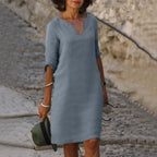 Elegant V-Neck Midi Dress for Summer Wear
