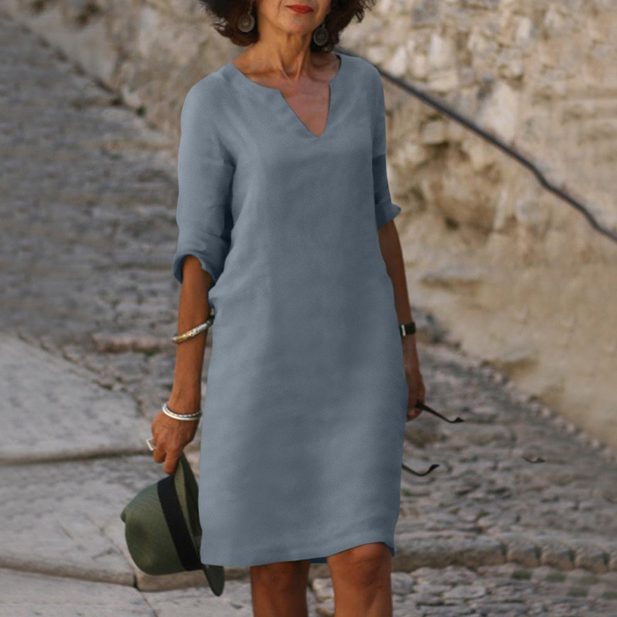 Elegant V-Neck Midi Dress for Summer Wear