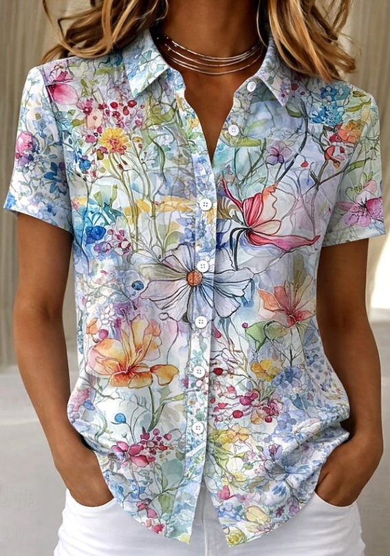 Women's Floral Button-Up Shirt for Everyday Wear