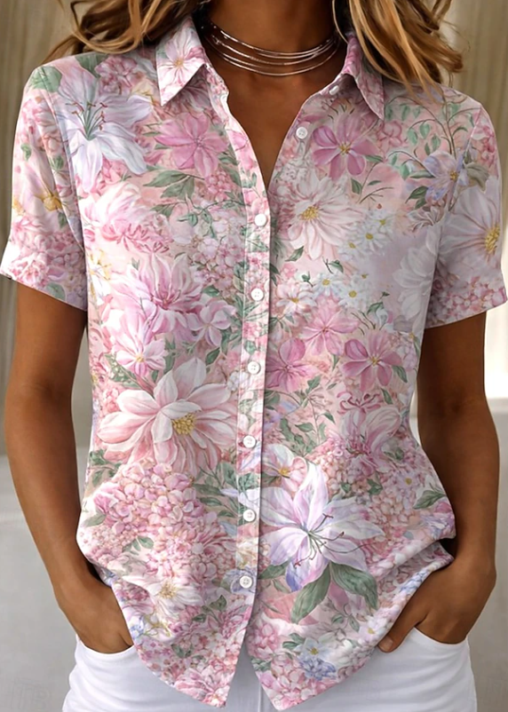 Women's Floral Button-Up Shirt for Everyday Wear