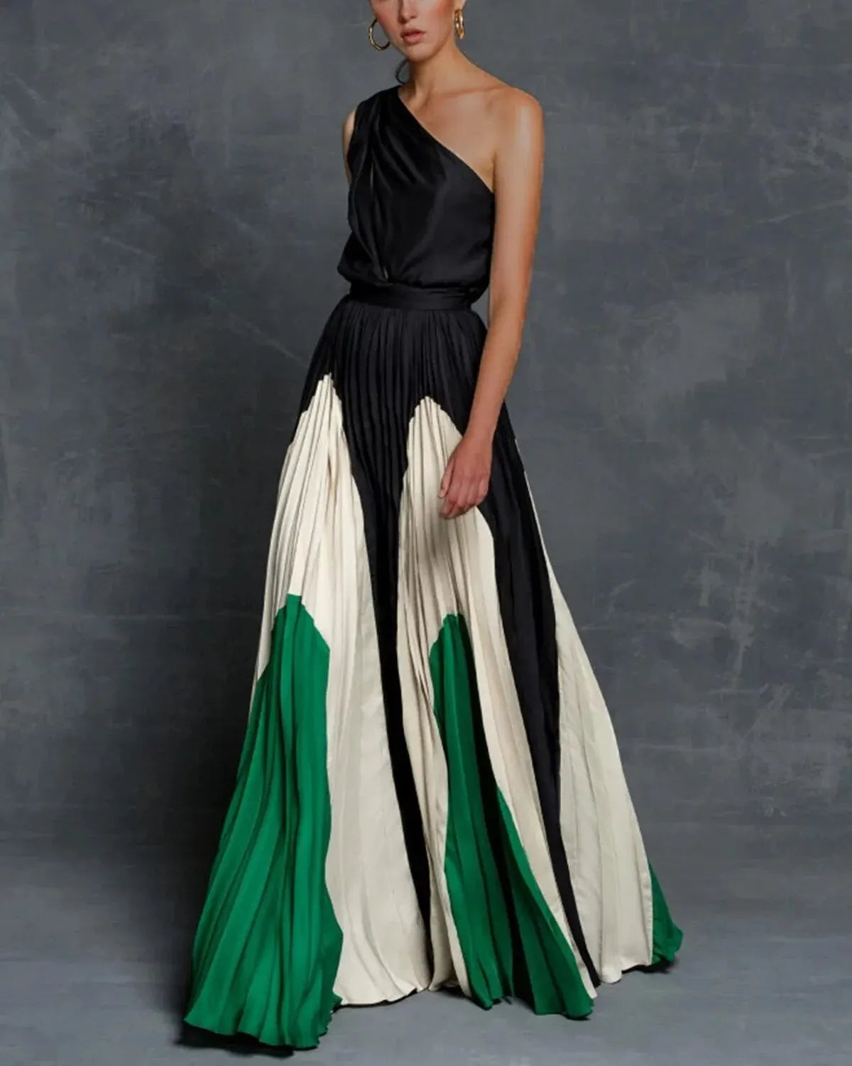 One-Shoulder Pleated Maxi Dress for Wedding Guests