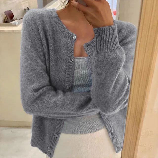 Cozy Soft Knit Button Front Cardigan with Round Neckline