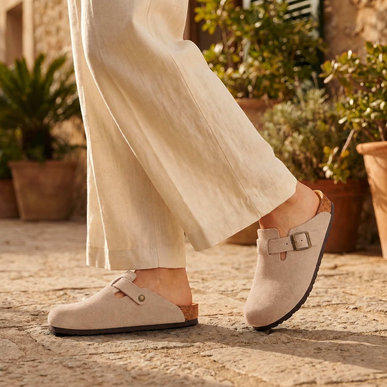 Women's Buckle Clog Sandals with Contoured Footbed Brindle & Balance