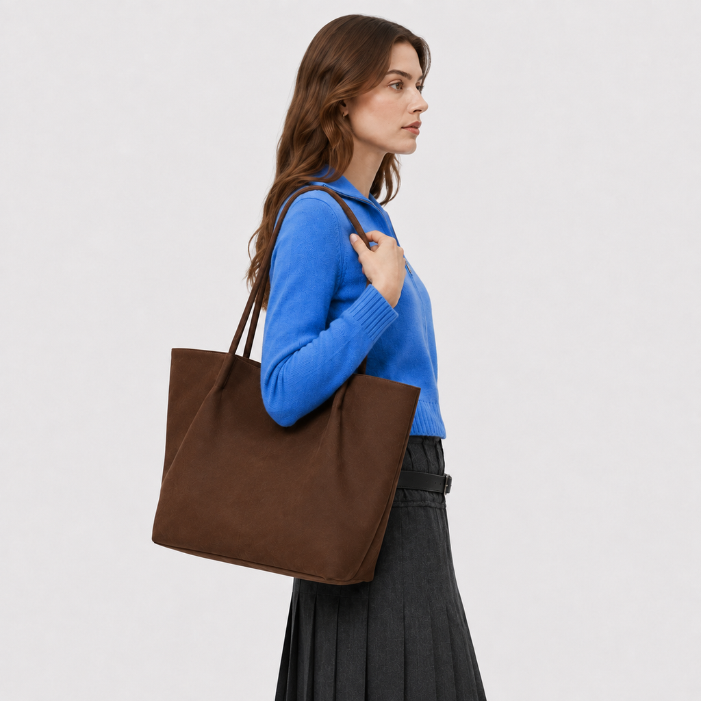 Women’s Spacious Soft Suede Tote Bag for Effortless Everyday Style