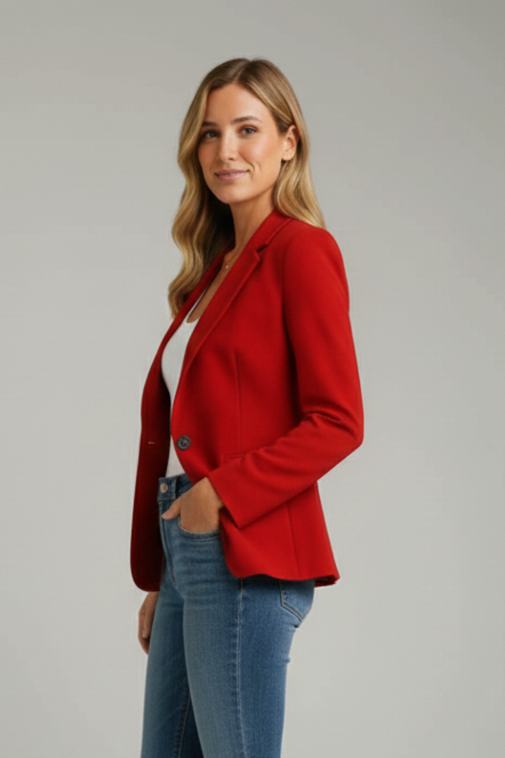 Notched Lapel Women’s Blazer with Single Button Closure