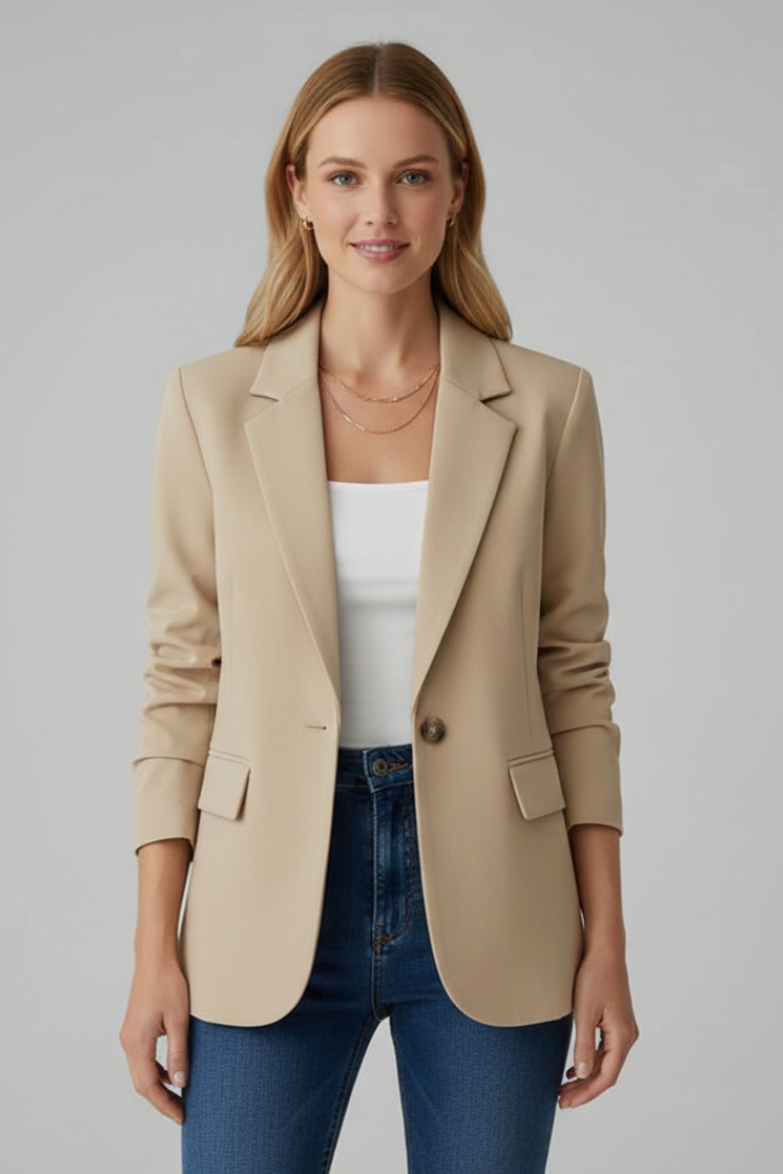 Notched Lapel Women’s Blazer with Single Button Closure