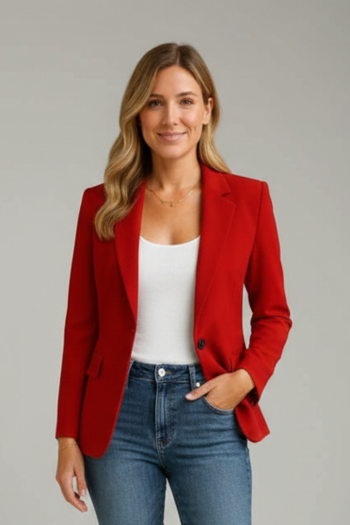 Notched Lapel Women’s Blazer with Single Button Closure