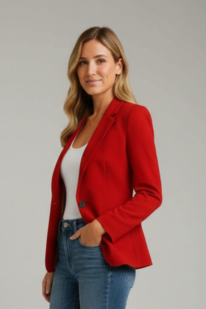 Notched Lapel Women’s Blazer with Single Button Closure