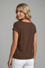 Draped Front Blouse with Cowl Neckline and Short Sleeves