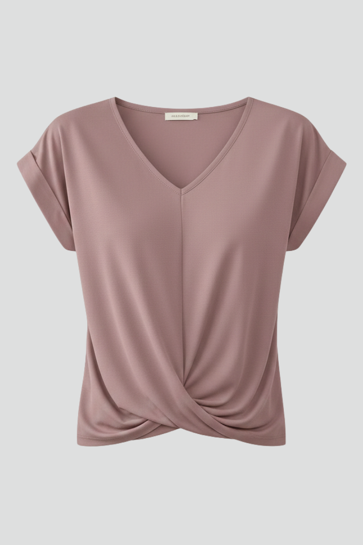 V Neckline Short Sleeve Women’s Blouse with Front Chest Pocket