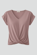 V Neckline Short Sleeve Women’s Blouse with Front Chest Pocket