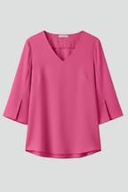 V Neckline Short Sleeve Women’s Blouse with Front Chest Pocket
