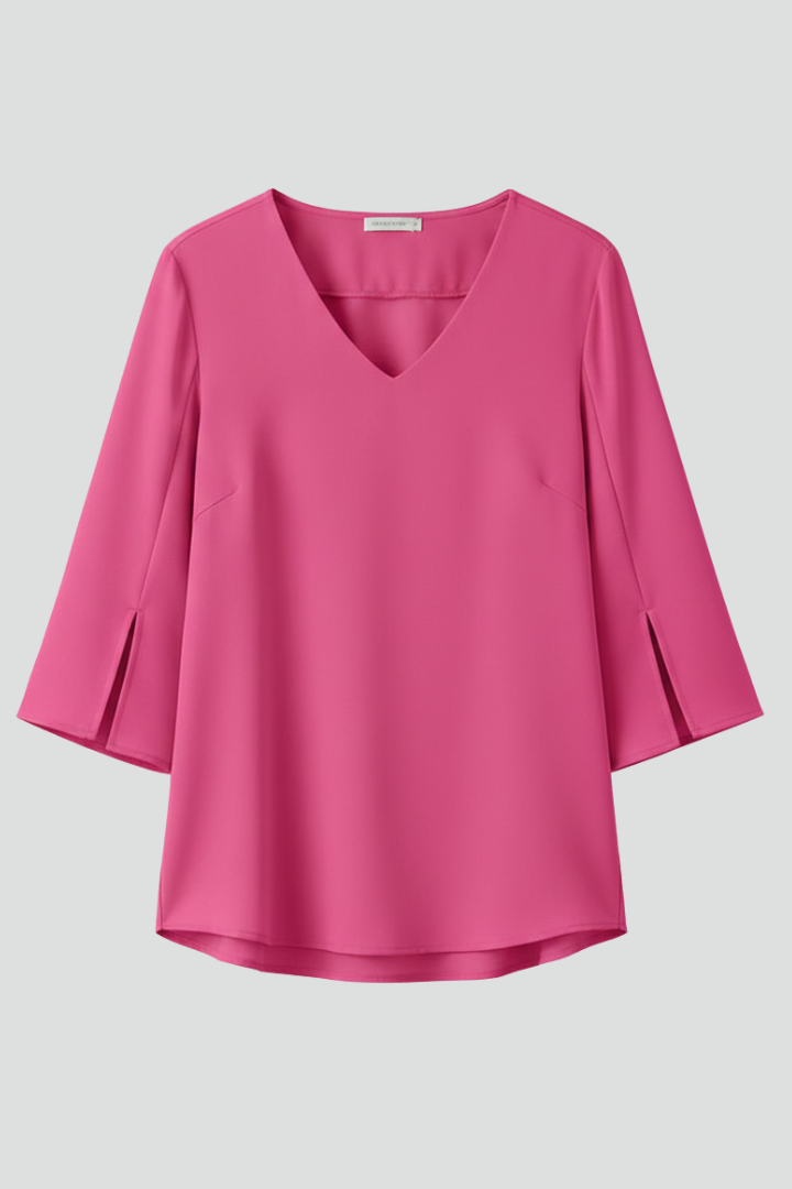 V Neckline Short Sleeve Women’s Blouse with Front Chest Pocket