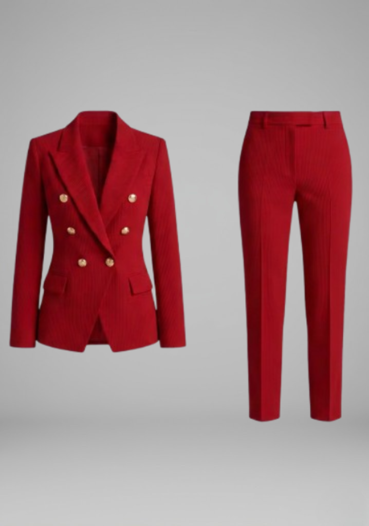 Women's Tailored Double-Breasted Blazer and Trousers Set for Office and Formal Wear