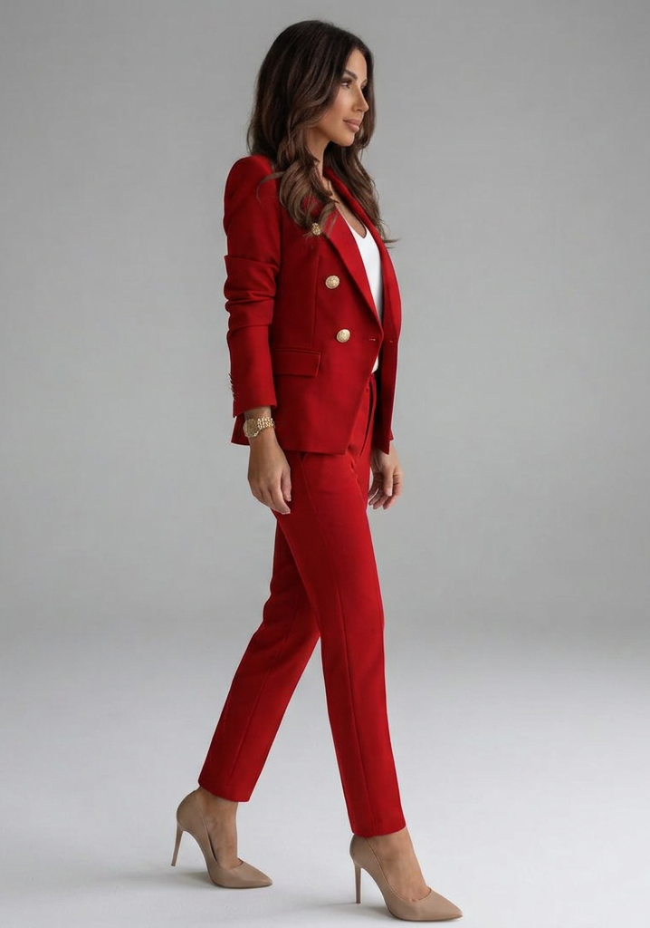 Women's Tailored Double-Breasted Blazer and Trousers Set for Office and Formal Wear