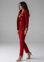 Women's Tailored Double-Breasted Blazer and Trousers Set for Office and Formal Wear