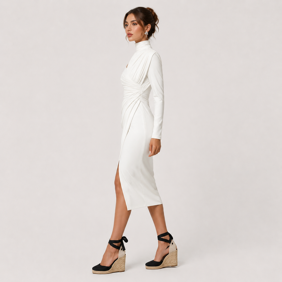 One Shoulder Ruched Midi Dress for Elegant Formal Occasions