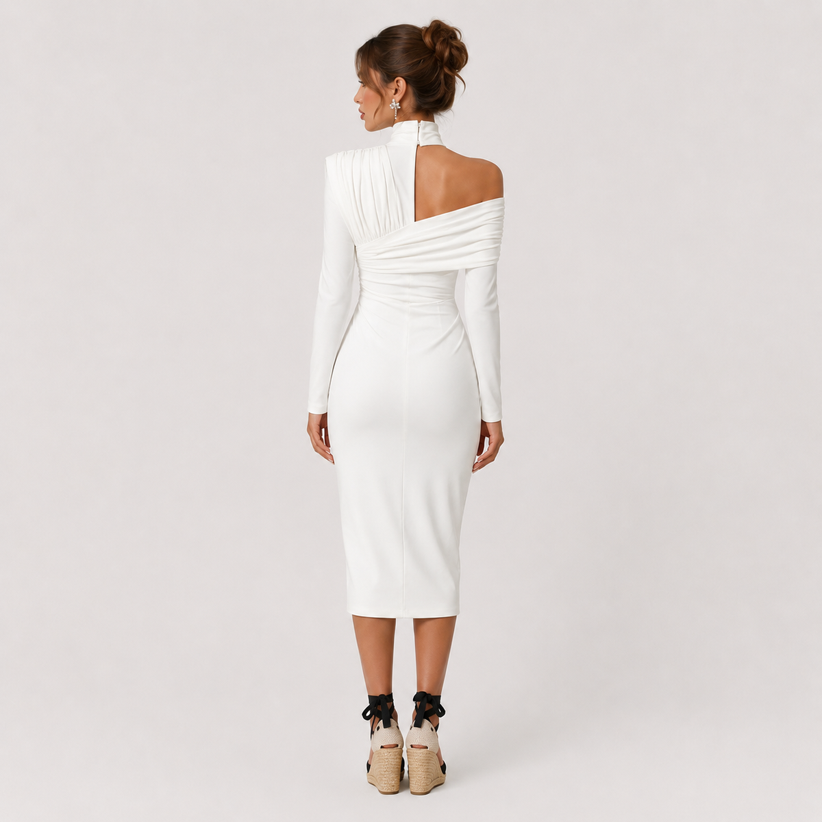 One Shoulder Ruched Midi Dress for Elegant Formal Occasions